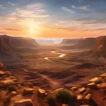 Panoramic view of desert valley at sunrise - Image 1