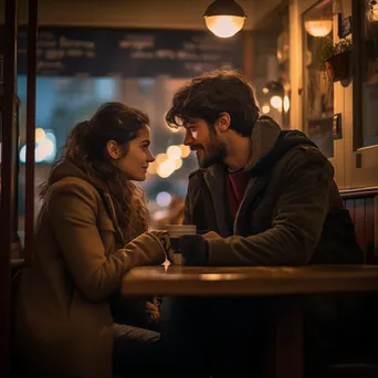 A young couple having a deep conversation in a cozy café. - Image 3