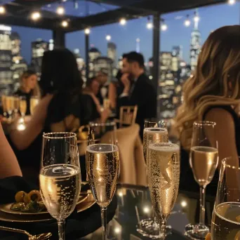 Glamorous rooftop party with elegant guests and champagne - Image 3