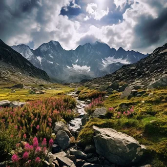 Panoramic Mountain and Alpine Flowers