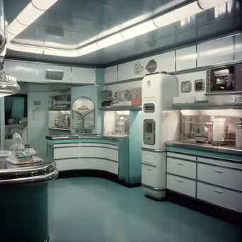 Image of a retro-futuristic kitchen with automated cooking appliances and holographic menus - Image 4