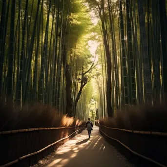 Kyoto bamboo forest with tourists in kimonos - Image 1