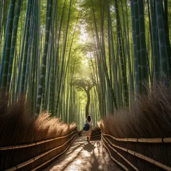 Kyoto bamboo forest with tourists in kimonos - Image 4