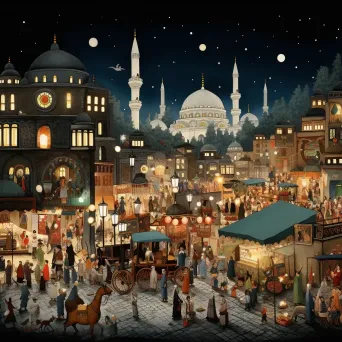 Night market during Ramadan in Istanbul with lanterns and food stalls - Image 1