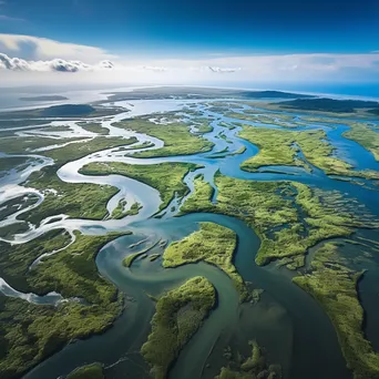 Aerial view of river mouth meeting ocean in a coastal estuary - Image 2
