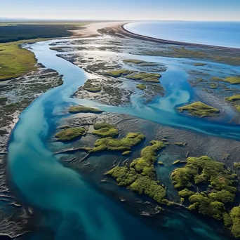 Aerial view of river mouth meeting ocean in a coastal estuary - Image 3