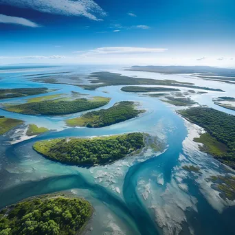 Aerial view of river mouth meeting ocean in a coastal estuary - Image 4