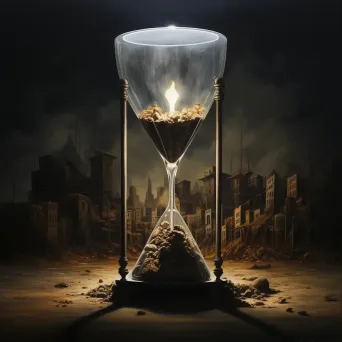 Representation of a broken hourglass illustrating thriving cityscape and impoverished slums symbolizing wealth disparity - Image 1