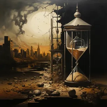 Representation of a broken hourglass illustrating thriving cityscape and impoverished slums symbolizing wealth disparity - Image 3