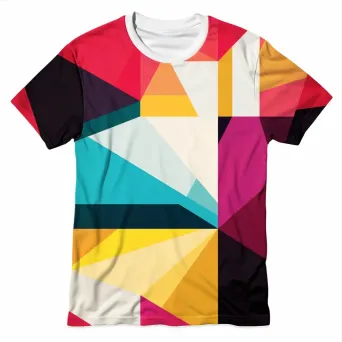 Graphic t-shirt portrayed in low poly style with a vibrant, De Stijl-inspired design - Image 3