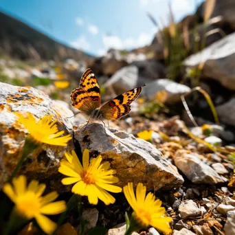 Butterfly perched on mountain wildflower - Image 1