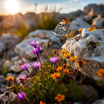 Butterfly perched on mountain wildflower - Image 4