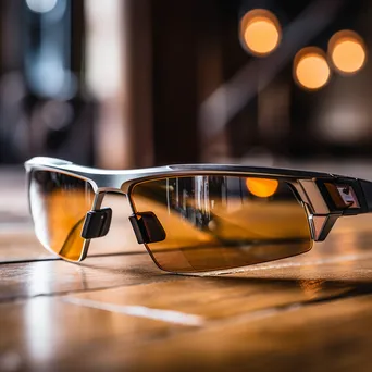 Close-up of AR glasses reflecting light on wooden table - Image 3