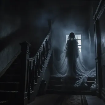 Ghostly figure in a Victorian mansion under moonlight, Gothic noir style - Image 3