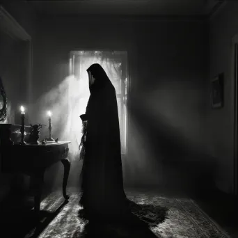 Ghostly figure in a Victorian mansion under moonlight, Gothic noir style - Image 4