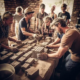 Participants learning brick-making techniques in a workshop - Image 3