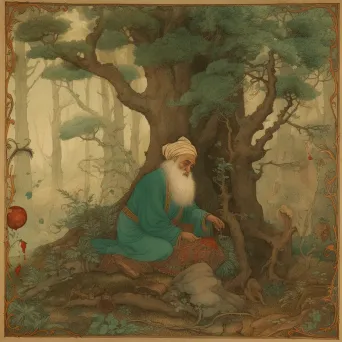 Old sage meditating in the heart of an enchanted forest - Image 2