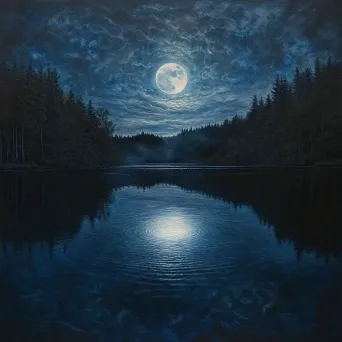 Tranquil lake reflecting the moon, painted in dynamic oil colors, showcasing lunar phases - Image 3