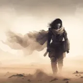 Person moving through desert sandstorm - Image 1