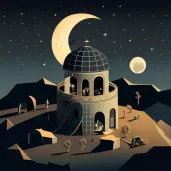 Image of astronomers studying stars at an ancient observatory - Image 1