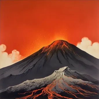 Volcanic eruption with flowing lava against twilight sky - Image 2