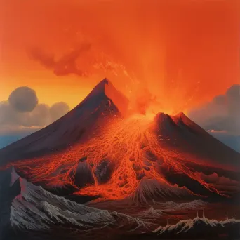 Volcanic eruption with flowing lava against twilight sky - Image 3