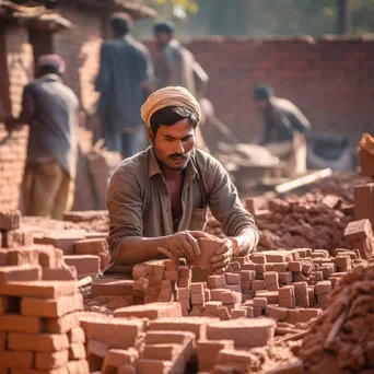 Workers molding clay into bricks in a rural scene - Image 4