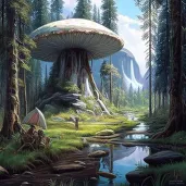 Fantasy land with giant mushrooms and pixie-like creatures - Image 3