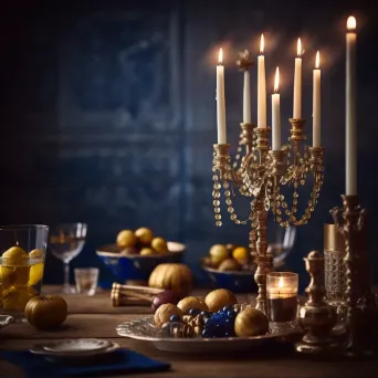 Hanukkah celebration with menorah candles and dreidels - Image 2