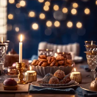 Hanukkah celebration with menorah candles and dreidels - Image 3