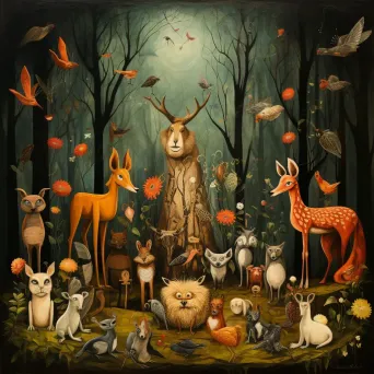 Image of animal friends in a magical forest, full of wonder - Image 1