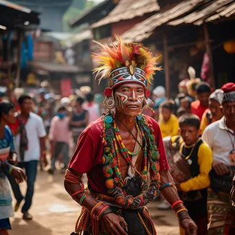 Local dancers in colorful costumes at a cultural festival market - Image 3