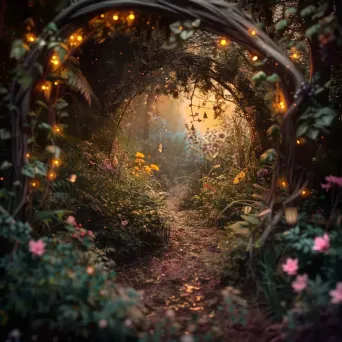 Enchanted garden with mystical portal displaying 