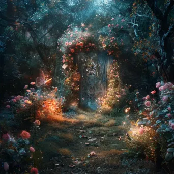 Enchanted garden with mystical portal displaying 