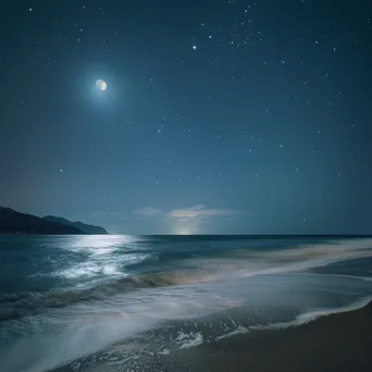 Starry sky above a tranquil beach with full moon - Image 3