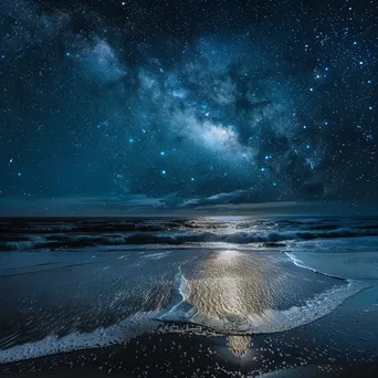 Starry sky above a tranquil beach with full moon - Image 4