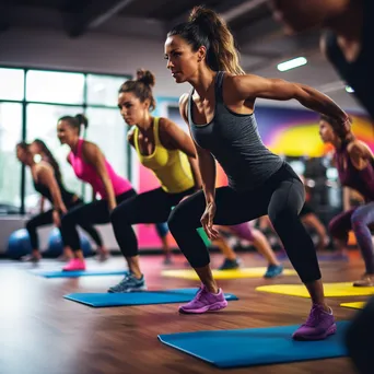 Diverse group participating in a fitness class led by an energetic instructor in a gym. - Image 3