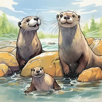 Comic art style painting of playful otters with expressive and dynamic movements - Image 1