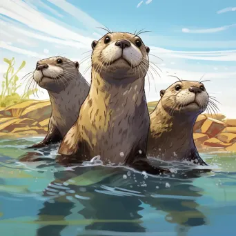 Comic art style painting of playful otters with expressive and dynamic movements - Image 2