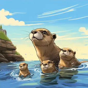 Comic art style painting of playful otters with expressive and dynamic movements - Image 4