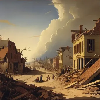 Illustration of an earthquake splitting the ground in a deserted town. - Image 3