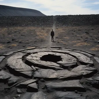 A figure pushing a boulder uphill in a cycle of futility and effort symbolizing the Absurd in a philosophical image. - Image 4