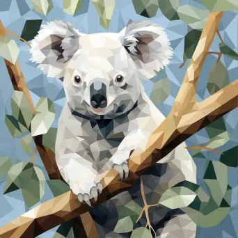 Geometric representation of a koala on eucalyptus tree in low poly style - Image 1