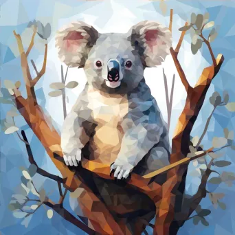 Geometric representation of a koala on eucalyptus tree in low poly style - Image 4