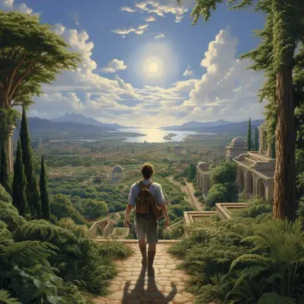 Figure walking on path towards distant radiant city - Image 3