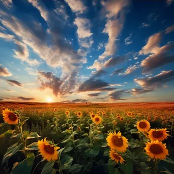 Vibrant Sunflower Field under Bright Summer Sky