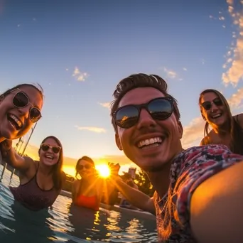 Friends Playing in Sunset Pool