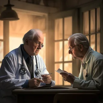 Doctor discussing treatment options with an elderly patient in a bright office. - Image 1