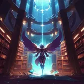 Image of a magical library with books flying off shelves offering portals to different universes - Image 3