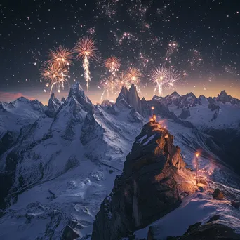 Mountain Range Fireworks on New Year